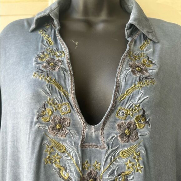 POL Dress Blue Long Sleeve Embroidered Boho Tunic Size Large - Picture 6 of 14